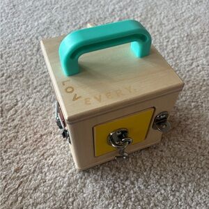 Lovevery Wooden Activity lock box for Kids - Yellow and Teal